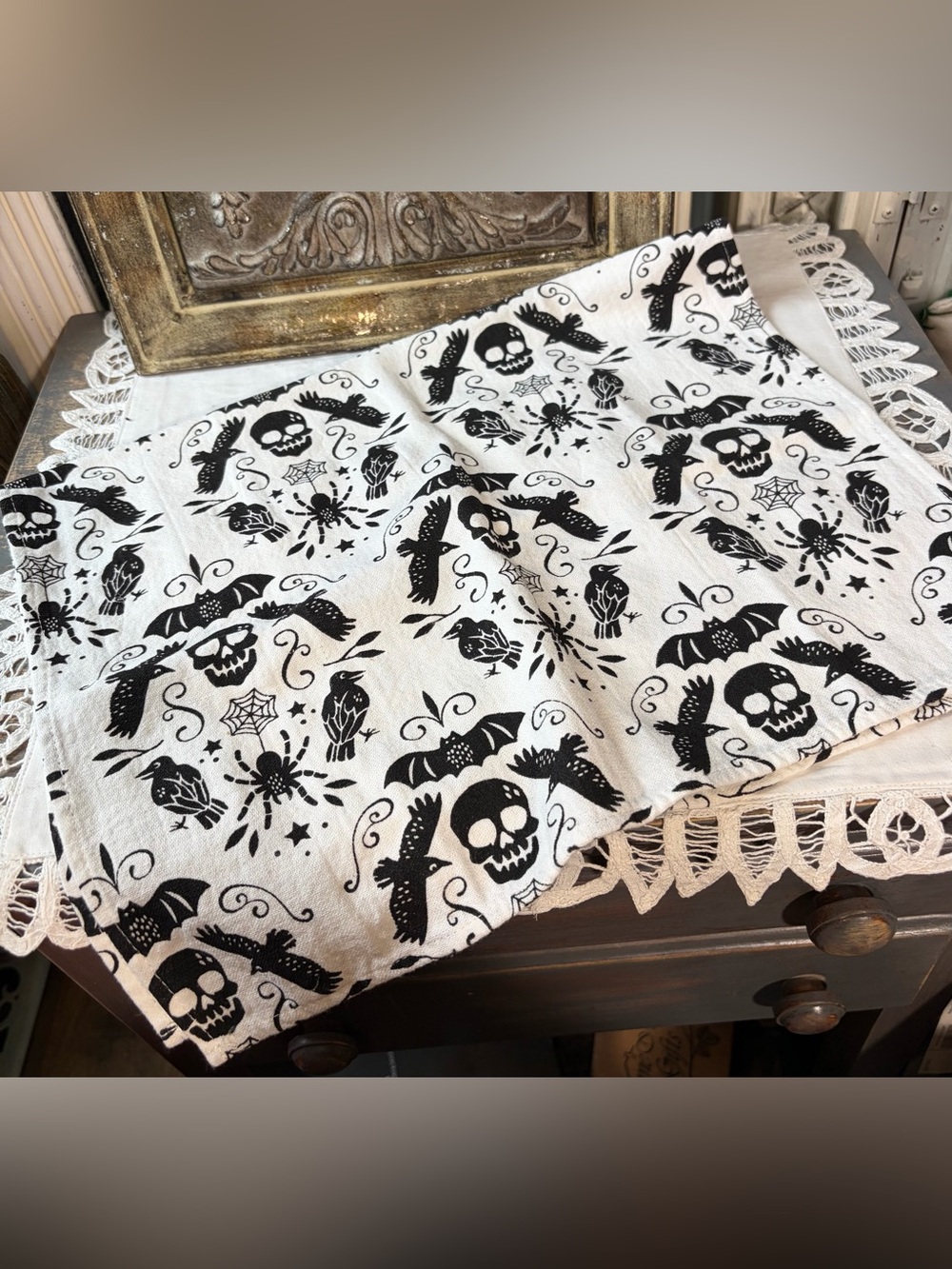 Halloween towel Black White Skull Crow Spider